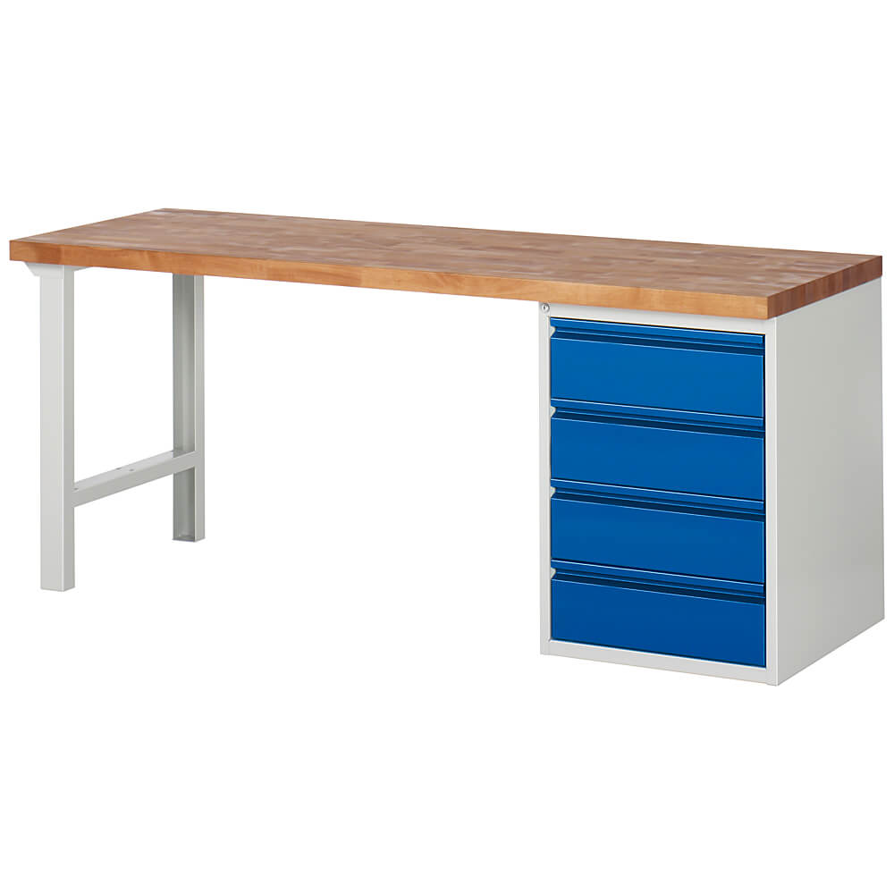 Workbench up to 1000kg solid beech 40mm - with 4 drawers