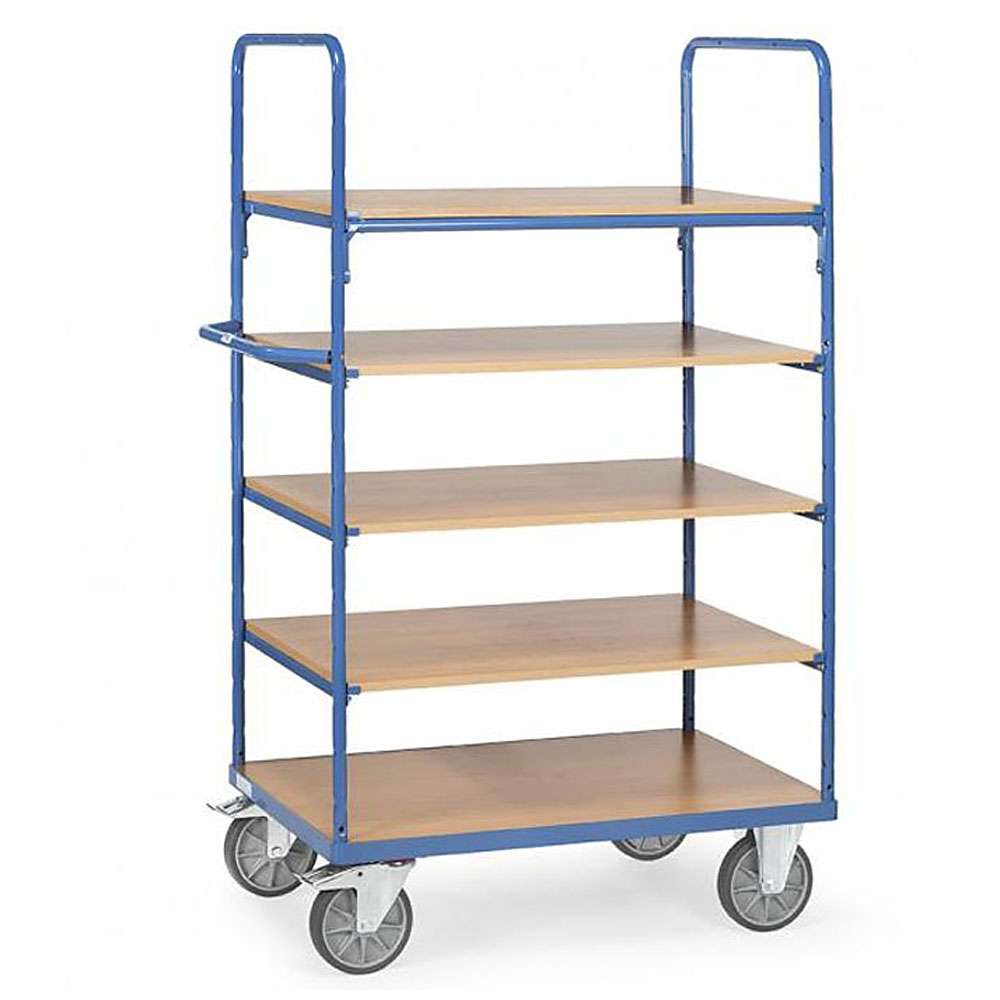 Shelved trolley - with 5 floors of wood - height 1800 mm