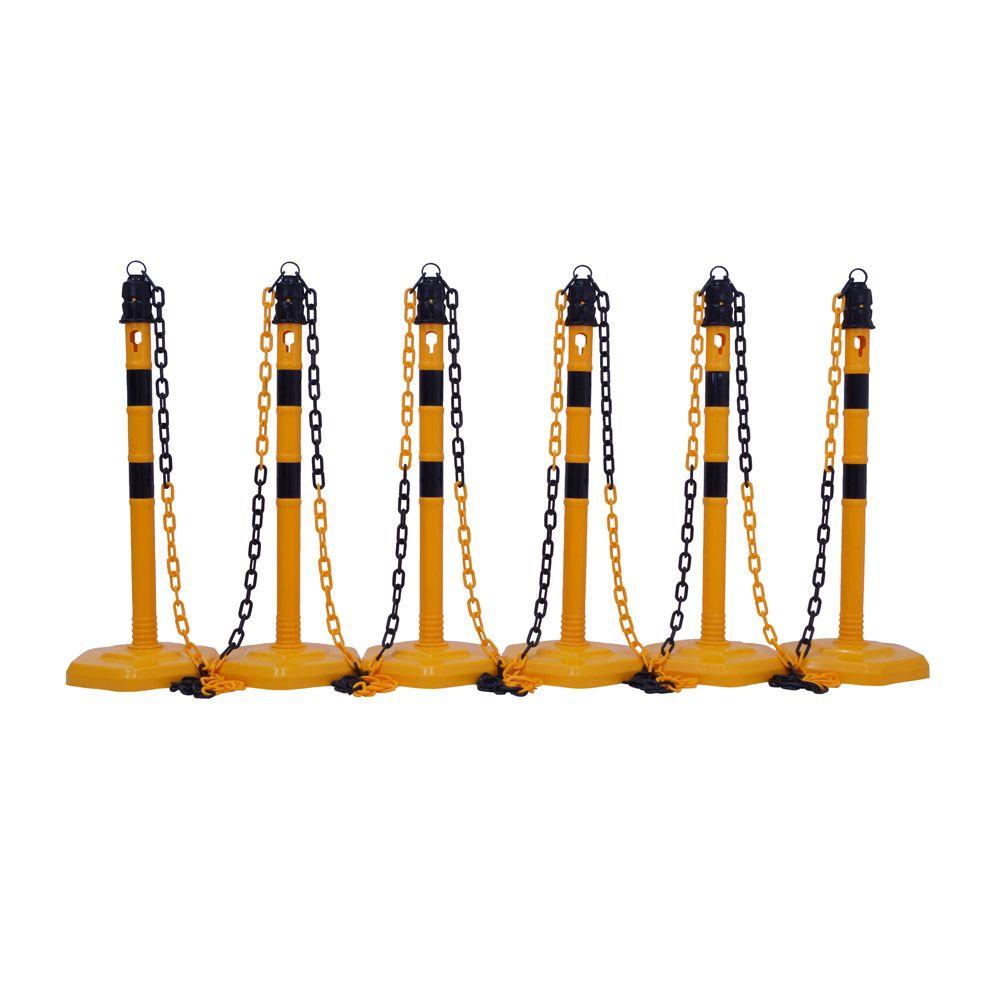 Kit De Poteaux à Chaîne VidaXL - 4 Poteaux + Chaîne 10 M, Jaune/noir, Base Remplissable