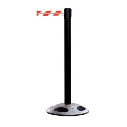 Absperrpfosten - Kunststoff - schwarz  - Gurt rot/weiss diag. gestreift - beidseitige Reflektorstreifen - max. 3,5 m