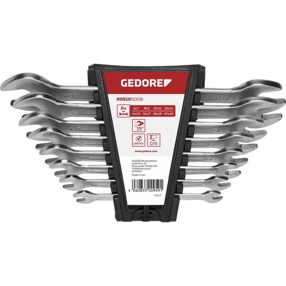 Gedore red double open-end wrench set - various widths Width across flats - 8 and 12 pcs - price per set