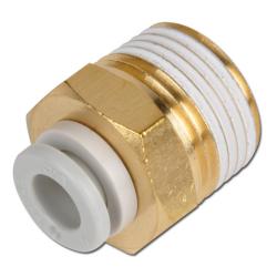 Skrueforbindelse - udvendig gevind 1/4", slange Ø udvendig 3,2 mm, op til 10 bar - PBT-hus med POM-ringe - udvendig sekskant