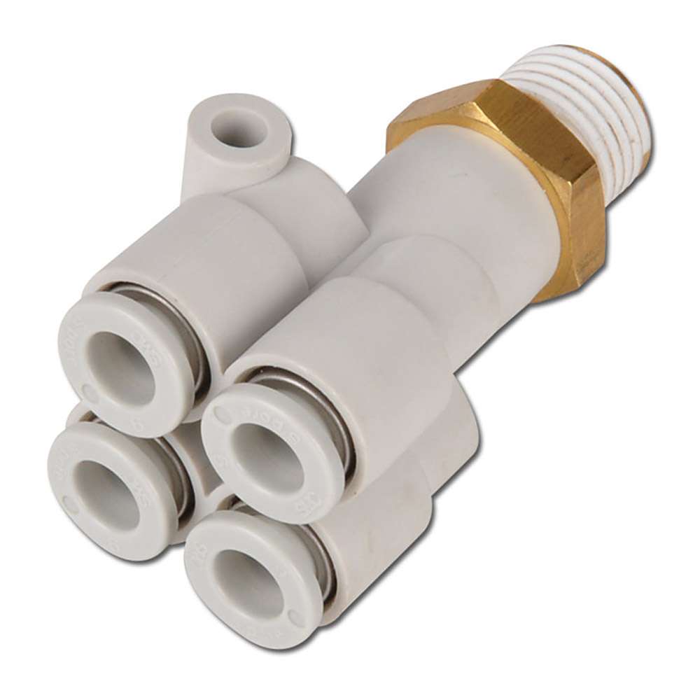 Connectors "KQ2UD" - straight 4-fold splitter - 4x hose to IG with Hexagon