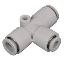 T-koppling KQ2T, reduktion - slangens ytterdiameter: 1x 6 mm, 2x 8 mm - upp till 10 bar - PBT-kropp med POM-klämning och tryckring - Temp. -5°C till 60°C