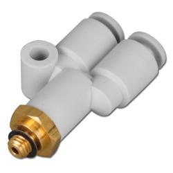 Y plug-in branch KQ2U - external thread 1/4" - 2x hose Ø external 10 mm - up to 10 bar - PBT body, POM rings