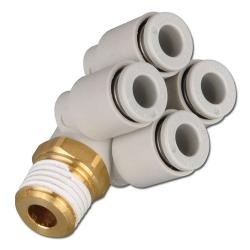 4-voudige insteekhaak 90° buitendiameter slang 4x Ø 6,0 mm - schroefdraad 1/4" a