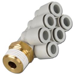 6-voudige insteekhaak 90° slangbuitendiameter 6x Ø 4,0 mm - schroefdraad 1/8"