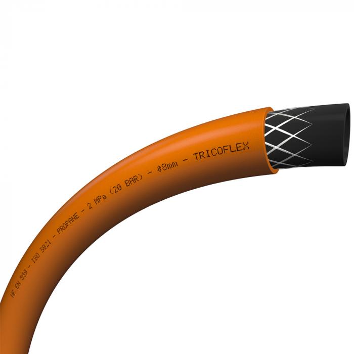 Tubo di gomma - Tuyau GPL - SBR - Ø interno 8-10 mm - Ø esterno 15-17 mm - lunghezza 20 m - arancione - prezzo per rotolo
