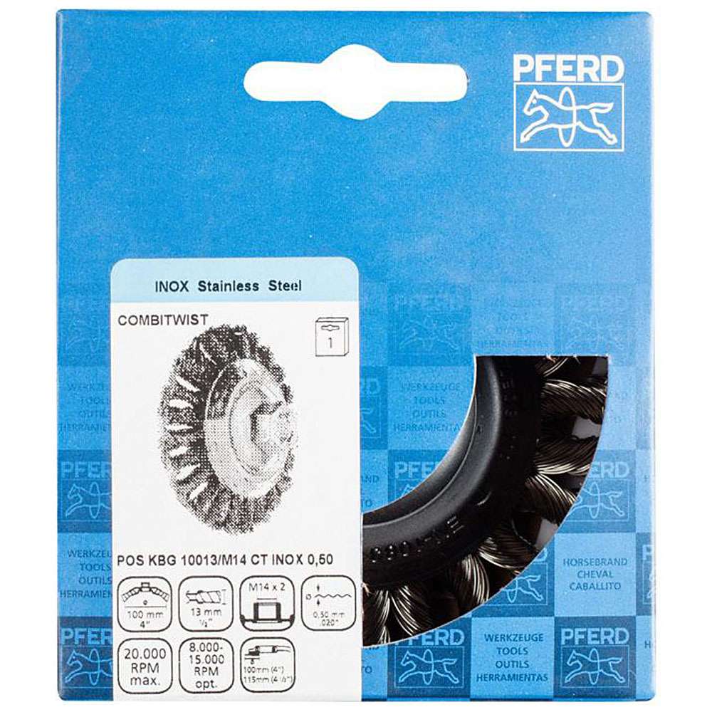Tapered brush - PFERD COMBITWIST® - threaded, spiked - with stainless steel wire - POS packaging