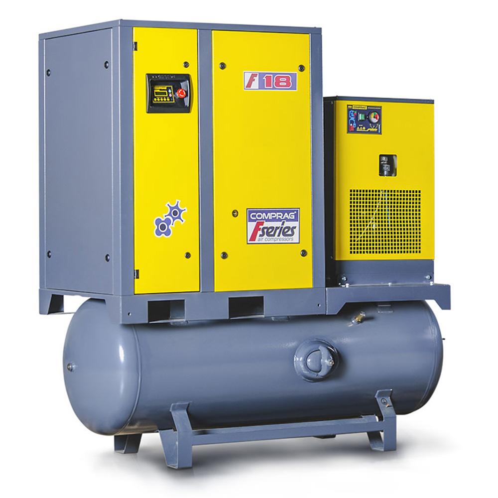 Skruekompressor F-serien - effekt 18,5 til 22 kW - PN 8 til 10 bar - volumenflow op til 3,6 m³/min - med tørretumbler og beholder 500 l