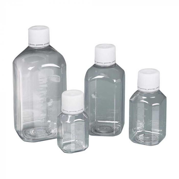 Laborflasche PET steril - glasklar - mit Graduierung und Originalitätsverschluss - Inhalt 125 bis 1000 ml - verschiedene Ausführungen