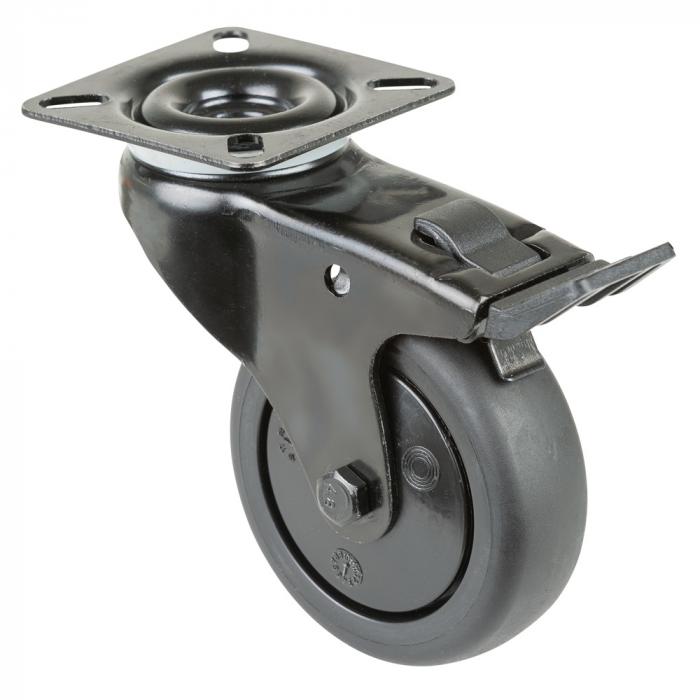 Zestaw kołowy skrętny z hamulcem całkowitym - Widelec z blachy stalowej - Ø koła 75 mm - Wysokość całkowita 103 mm - Udźwig 60 kg