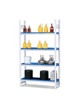 Hazardous material shelf GRW 1340 - base area - 1360 x 440 x 2000 mm - 4 steel trays - for water-polluting substances