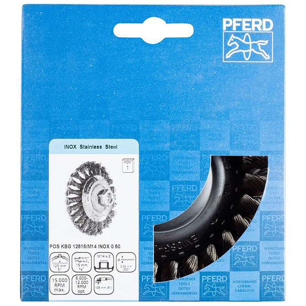 Tapered brush - PFERD - threaded, spiked - with stainless steel wire - POS packaging