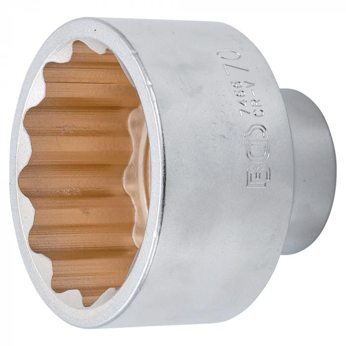 Tolvpunkts topnøgleindsats - krom vanadiumstål - intern firkantdrev 20 mm (3/4 ") - skruenøgle størrelse 65 mm eller 70 mm - forskellige designs