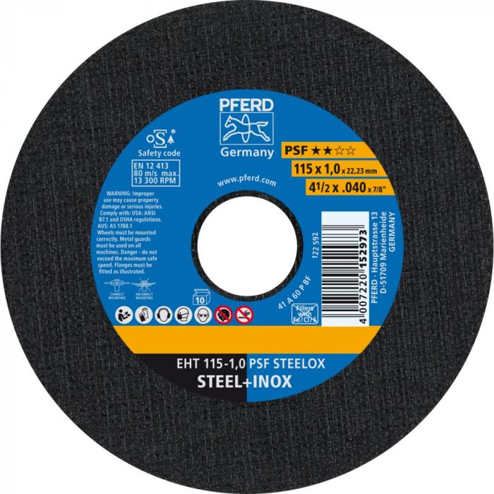 Cut-off wheel - PFERD - PSF STEELOX - straight version EHT - outer-Ø 76 to 230 mm - clamping system 10,0/16,0/22,23 mm - price per pack