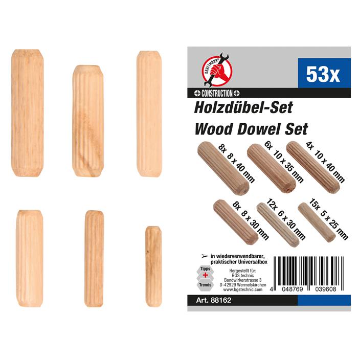 tasselli di legno variano - (Ø x lunghezza) x 25 mm di diametro da 5 a 10 x  40 mm - 53 pz.