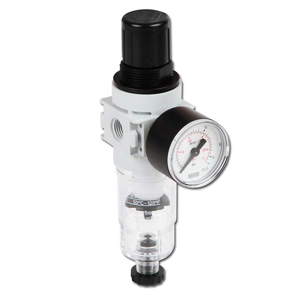 Filterregulator - mini - för luft och vatten - G 1/4" - 350 l/min