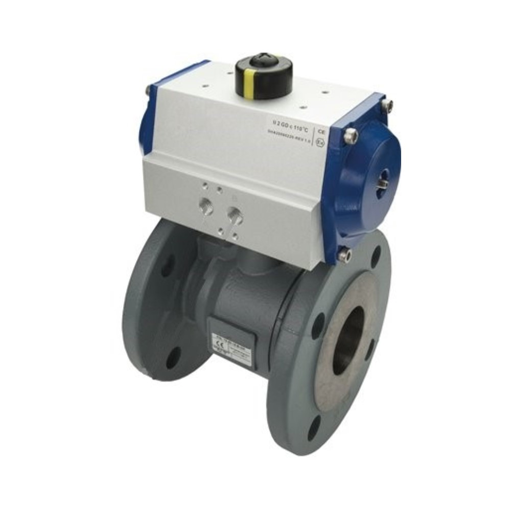 Flange ball valves with pneumatic drive, 2-piece, PN 16