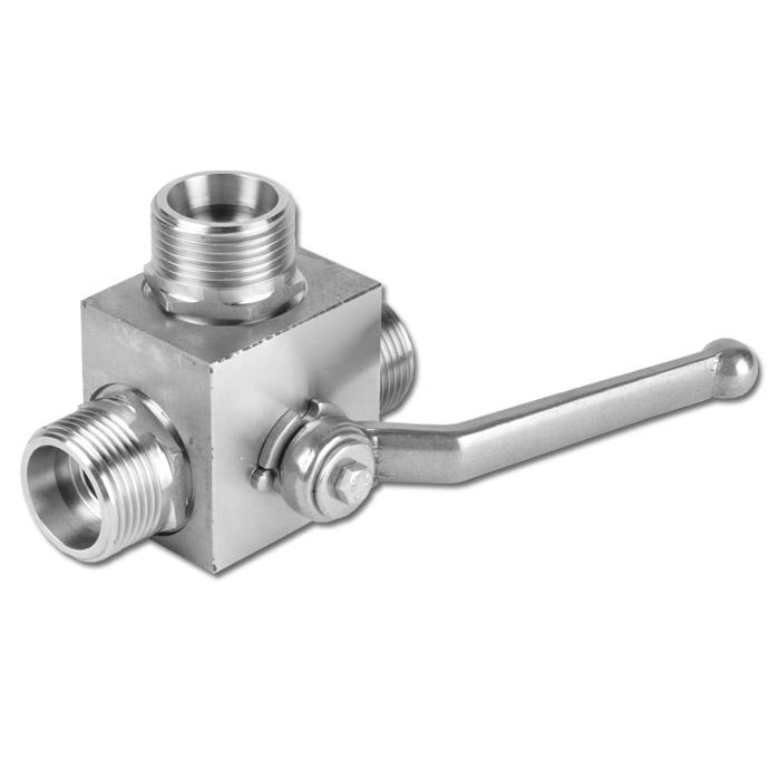 Ball Valve - 3-Way T-Execution - With Compression Fitting Connection DIN 2353 He