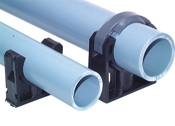 Rörhållare - plast PP - med monteringshål - rör Ø 20 till 110 mm - höjd 22 till 85 mm - pris per styck