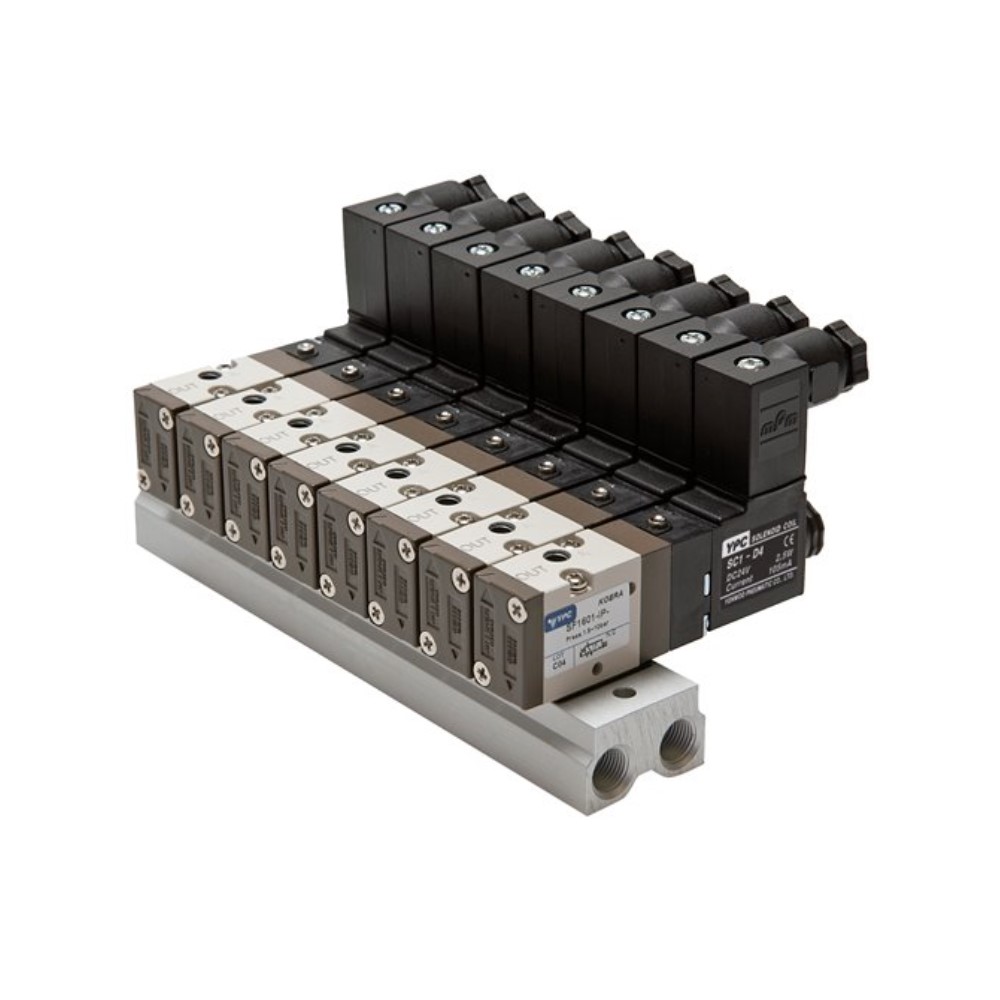 Embase multiple - pour électrovannes 3/2 - Aluminium - Série SF1000 - 2 à 12 connexions