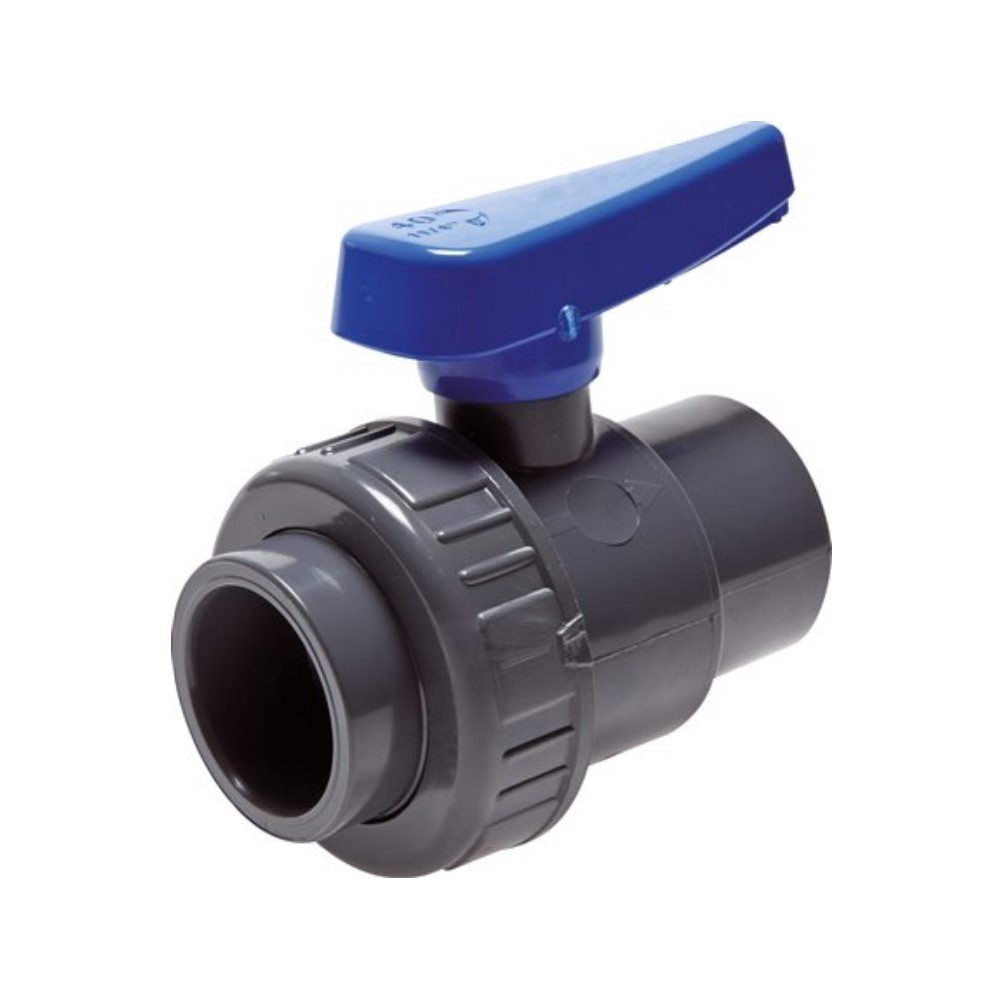 Single-ring ball valve - PVC-U - 2-way - water version - glued socket - inside Ø 20 to 110 mm - PN 0 to 16