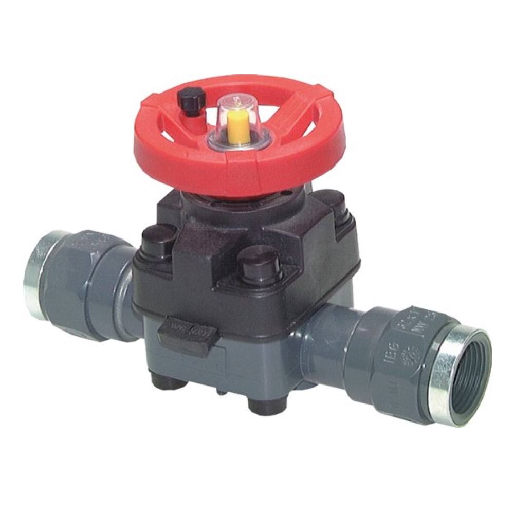 Diaphragm valve - PVC - port 20 to 75mm - with solvent sockets - hand-operated -