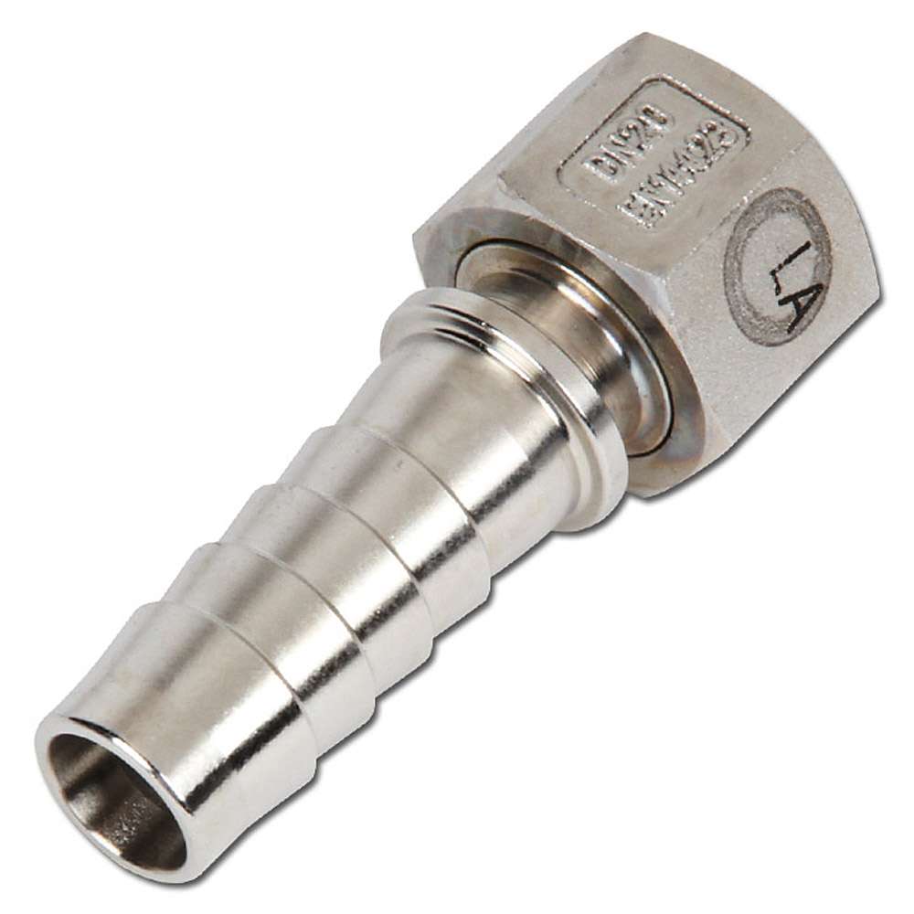 Hose nozzle with swivel union nut for clamping shells DIN 2826 - stainless steel