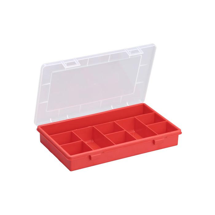 Assortment box Euro Plus Basic 29/9 - with 9 compartments - Dimensions (W x D x H) 290 x 185 x 46 mm - red / transparent