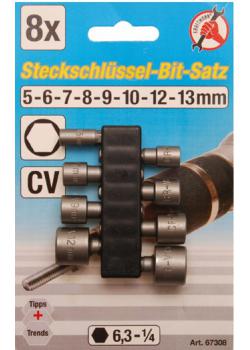 Socket Bit Set - 5 to 13 mm - drive 6-kant 6.3 mm (1/4 ") - 8 pcs.