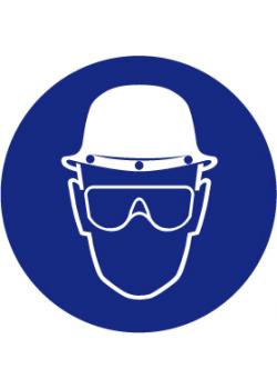 Znak nakazu "Nakaz noszenia kasku i okularów ochronnych" - Średnica 5-40 cm