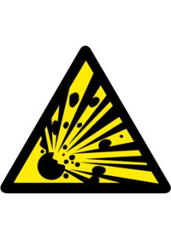 Advarselstrekant "Advarsel for eksplosive materialer" - sidelængde 5 til 40 cm