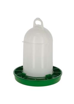 Poultry feeder with hinged lid - plastic - with bayonet catch - capacity 4 kg - white / green