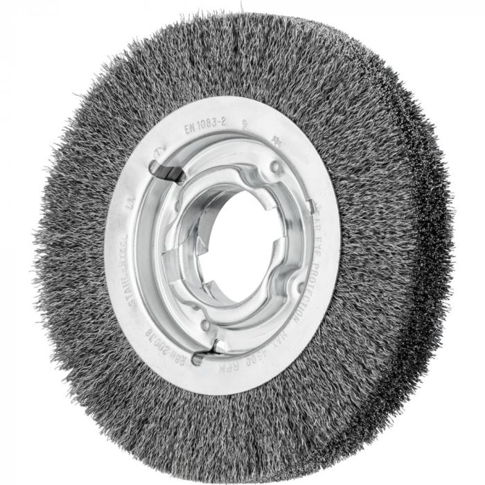PFERD round brush RBU - untangled - wide - universal use - steel wire - outer-ø 100 to 200 mm - bore-ø 30.0 and 50.8 mm - trimming material-ø 0.30 mm