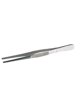 Tweezers stainless steel - blunt - straight shape - corrugated handle - length 105 mm to 160 mm