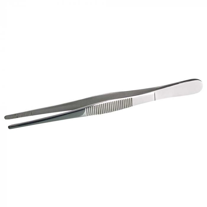 Pincett rostfritt stål - trubbig - rak form - korrugerat handtag - längd 105 mm till 160 mm
