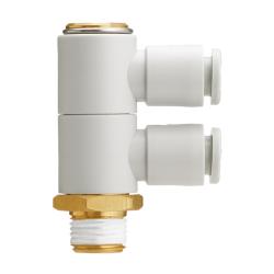 KQ2VD utvändig vinkelkoppling - förnicklad mässing/PBT - 2-vägs - utan tätning - slangdiameter 4 till 12 mm - utvändig gänga R 1/8" till 1/2" - 5- eller 10-pack - pris per styck