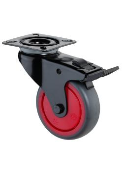 Zestaw kołowy skrętny z hamulcem całkowitym - Widelec z blachy stalowej - Ø koła 50 mm - Wysokość całkowita 73 mm - Udźwig 50 kg