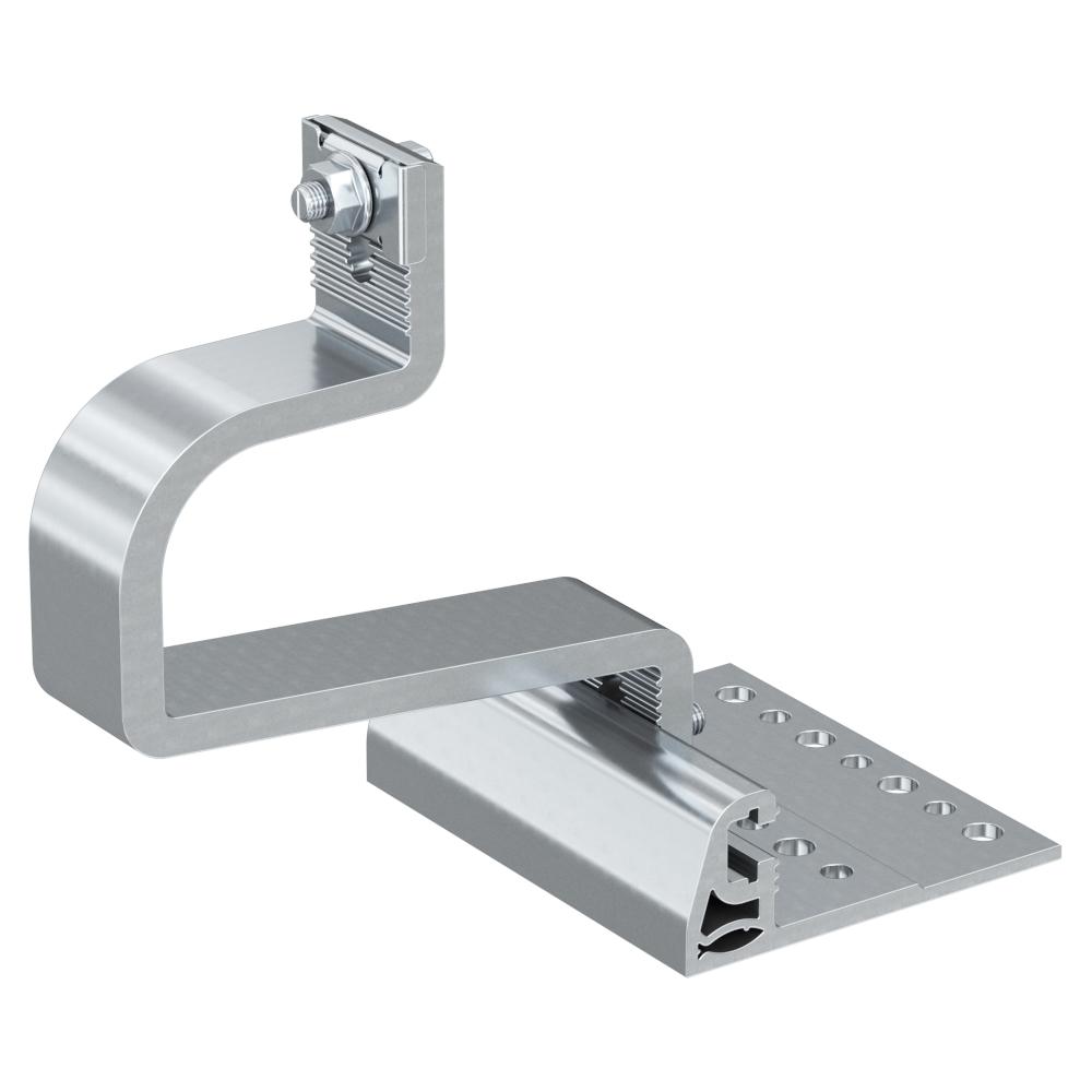Roof hook RH HB/VB AL - aluminum - wide base - angular or rounded shape - tile thickness 40 to 67 mm - total height 119.5 to 164 mm - PU 10 pieces - price per PU