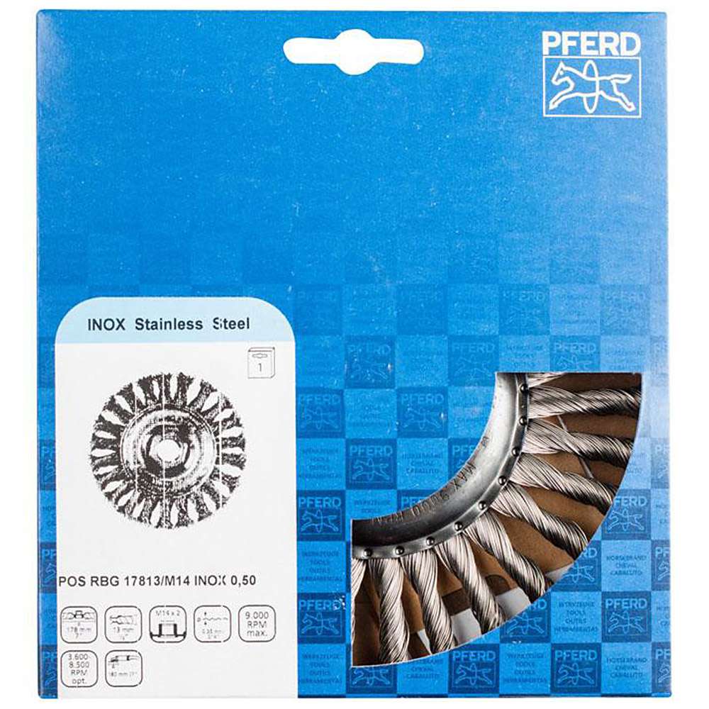 Round brush - PFERD - zipped, made of stainless steel - in POS packaging