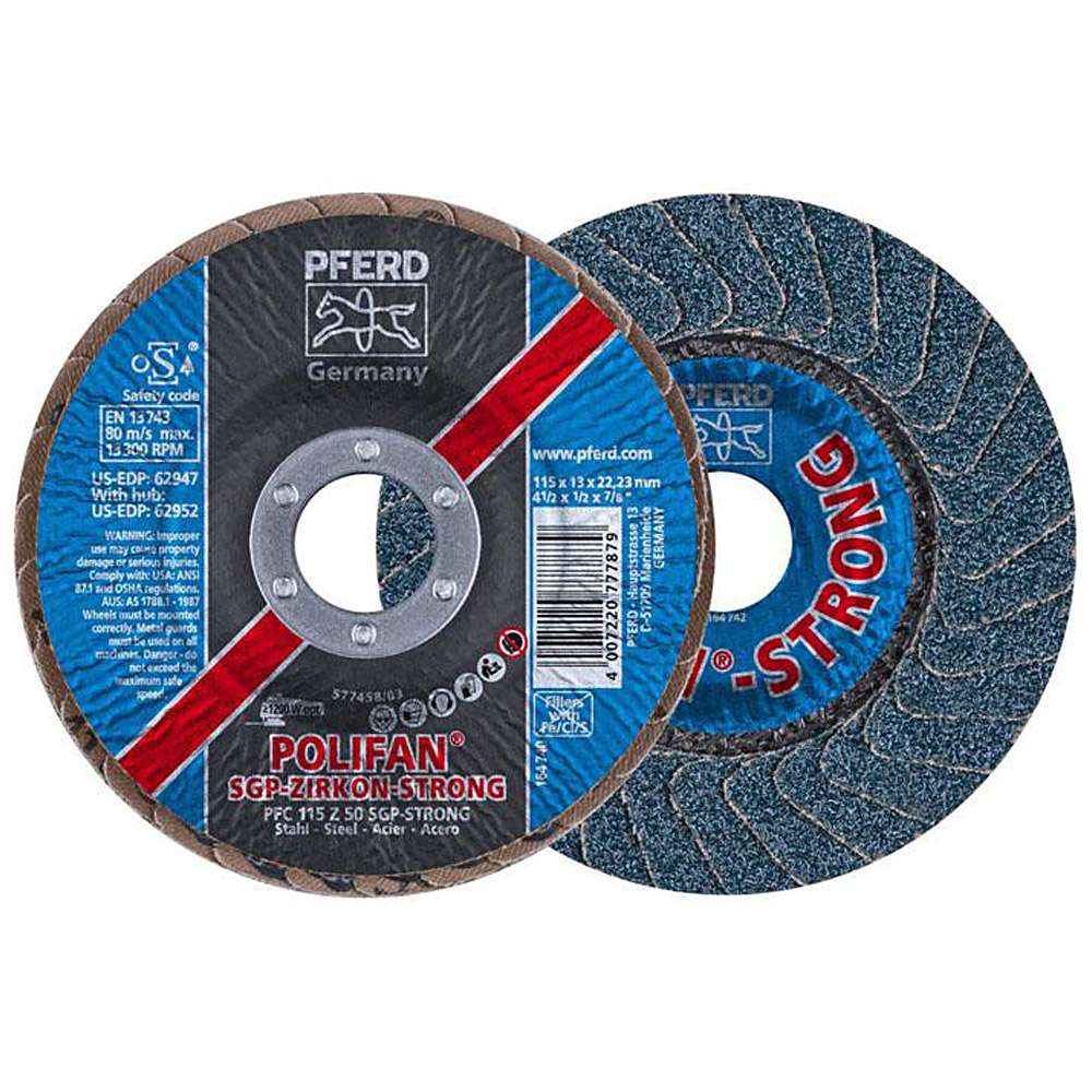 Flap disc - PFERD POLIFAN® - for steel - conical version ZIRKON-STRONG - pack of 10 - price per pack