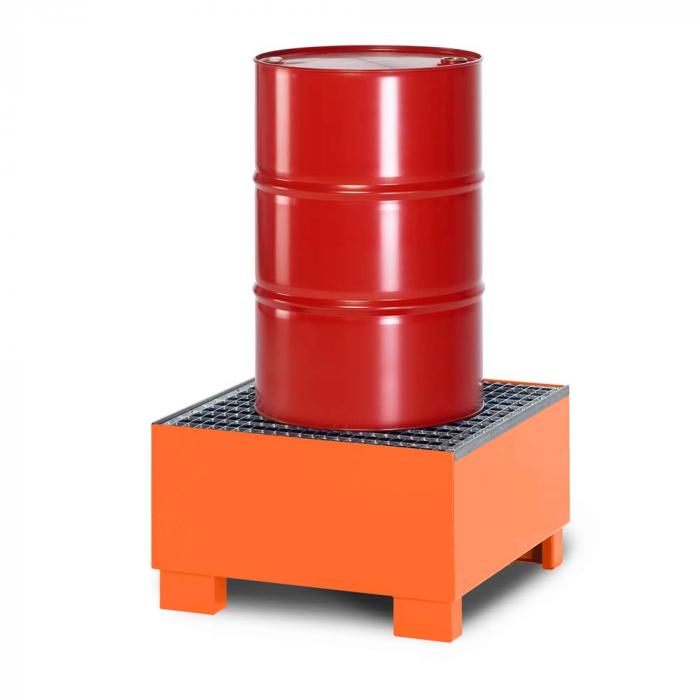 Opsamlingspande type RWG lavet af stål - med rist - egnet til 1 til 8x 200 liters tønder - frihøjde 100 mm - forskellige farver