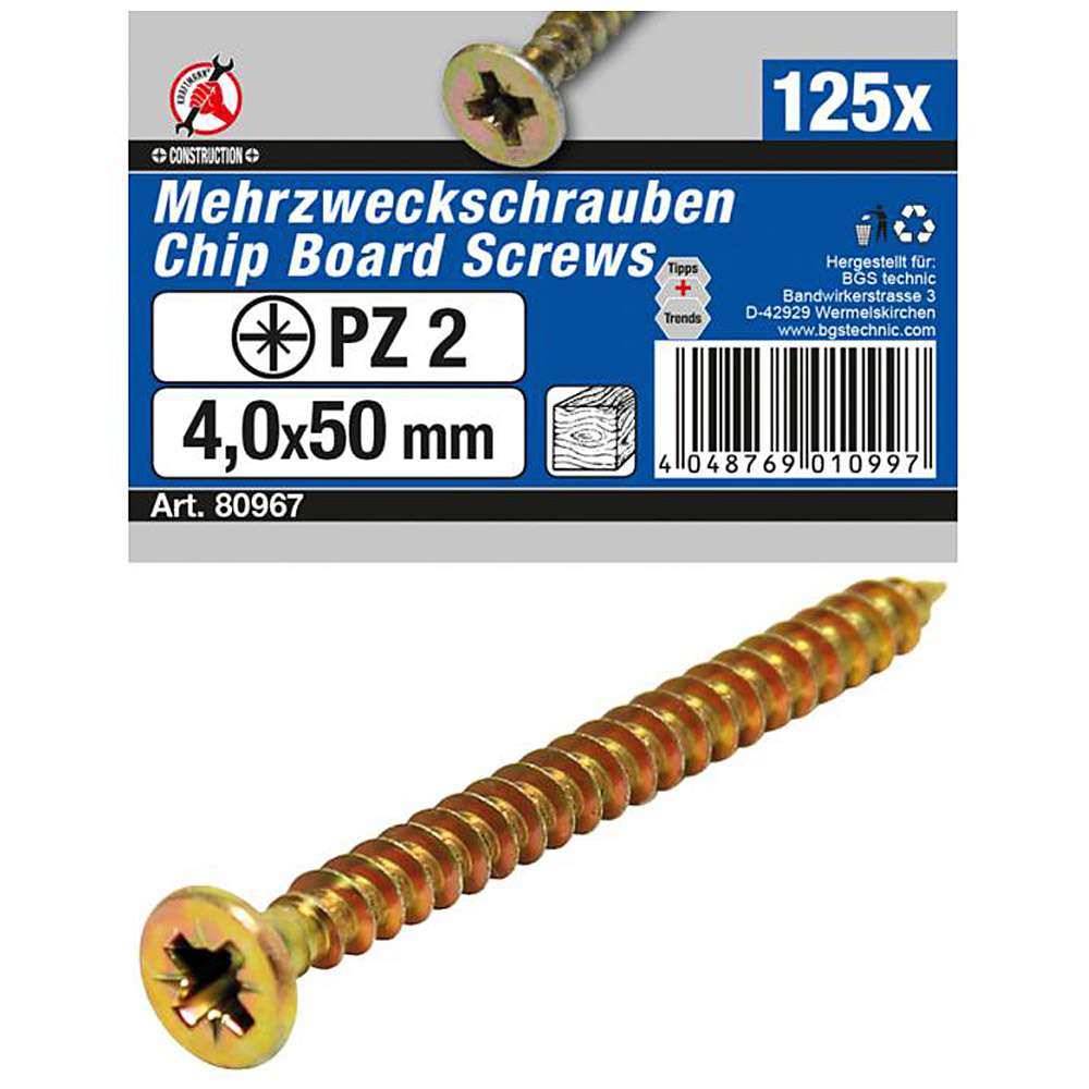 Multipurpose screws - 3.5 x 30 to 5.0 x 80 mm - Cross slot PZ2