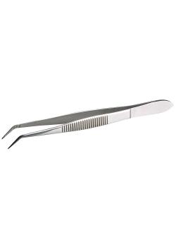 Stainless steel tweezers - pointed - angled shape - corrugated handle - length 105 mm to 160 mm