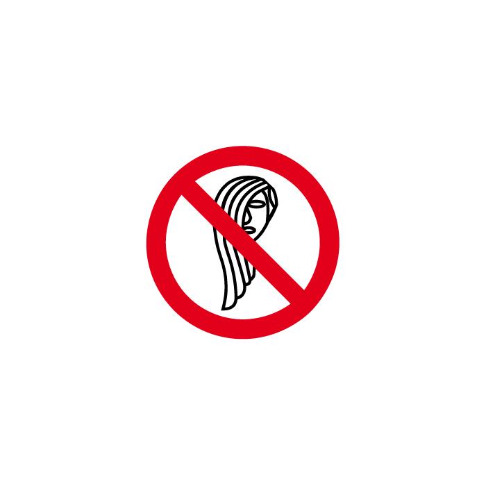 Prohibition sign "Operation with long hair prohibited"- diameter 5 to 40 cm
