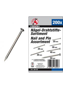 Naglar-trådsstift sortiment - längder 20, 25, 30, 40 & 50 mm - 200 st.