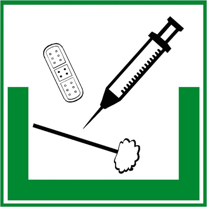 Umweltschild "Sammelbehälter für Spritzen und medizinische Zubehör" - 5 bis 40cm