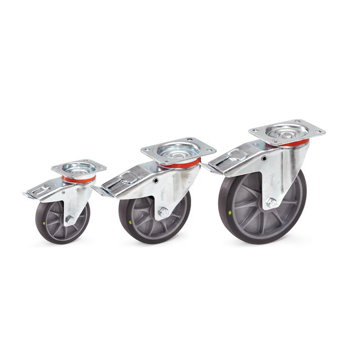 Drejeligt hjul - termoplastisk hjul EL - hjul Ø 125 til 200 mm - konstruktionshøjde 165 til 237 mm - bæreevne 135 til 250 kg