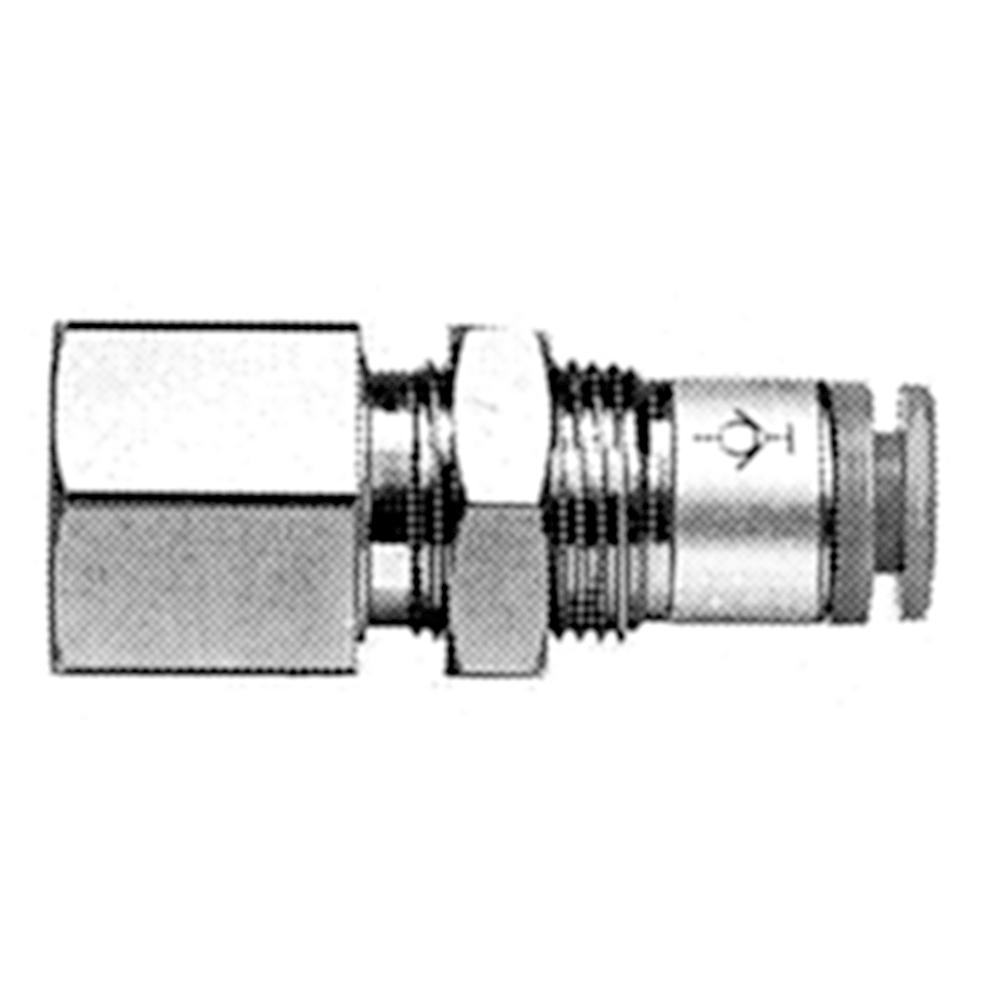 Conector pasamuros KCE - latón - recto - con válvula antirretorno - diámetro exterior de la manguera de 4 a 12 mm - rosca R 1/4 pulgada o R 3/8 pulgada - unidad de embalaje 10 unidades - precio por unidad